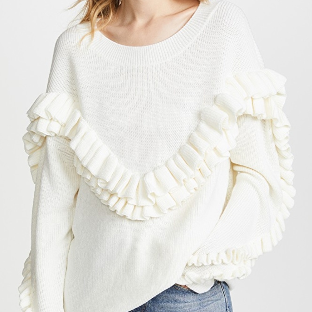 Frame Denim White Ruffle Sweater
